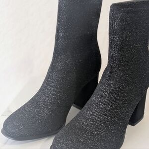 MIA Glitter Sock Booties Black Stretch Ankle Boots Size 8 NEW